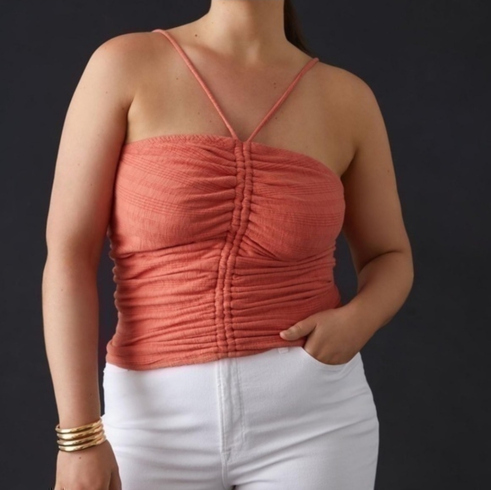 Anthro Pilcro Ruched Coral Ribbed Halter Top